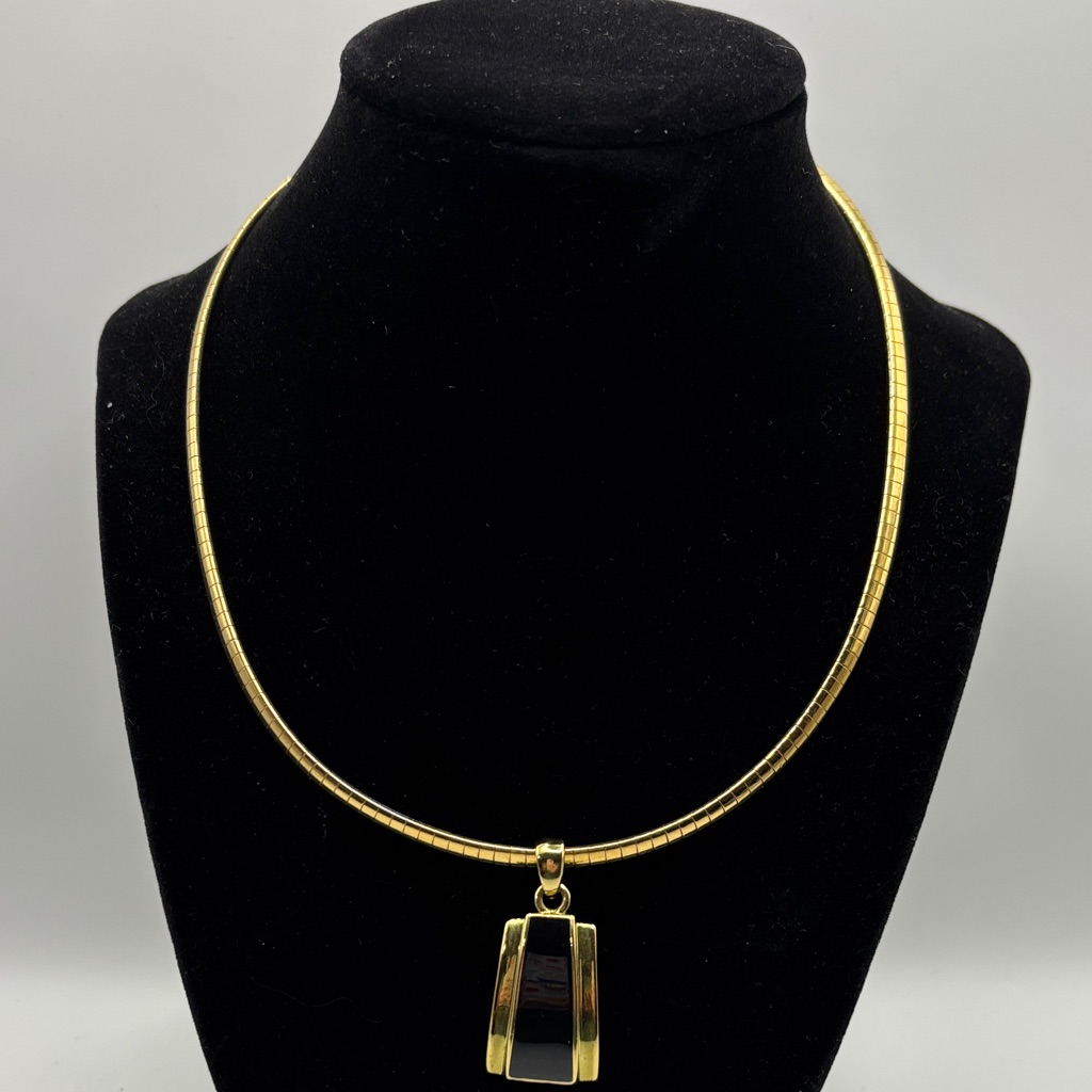 Lis Sophia Reversible Elegant Gold Tone  Silver Tone Necklace With Black Accent